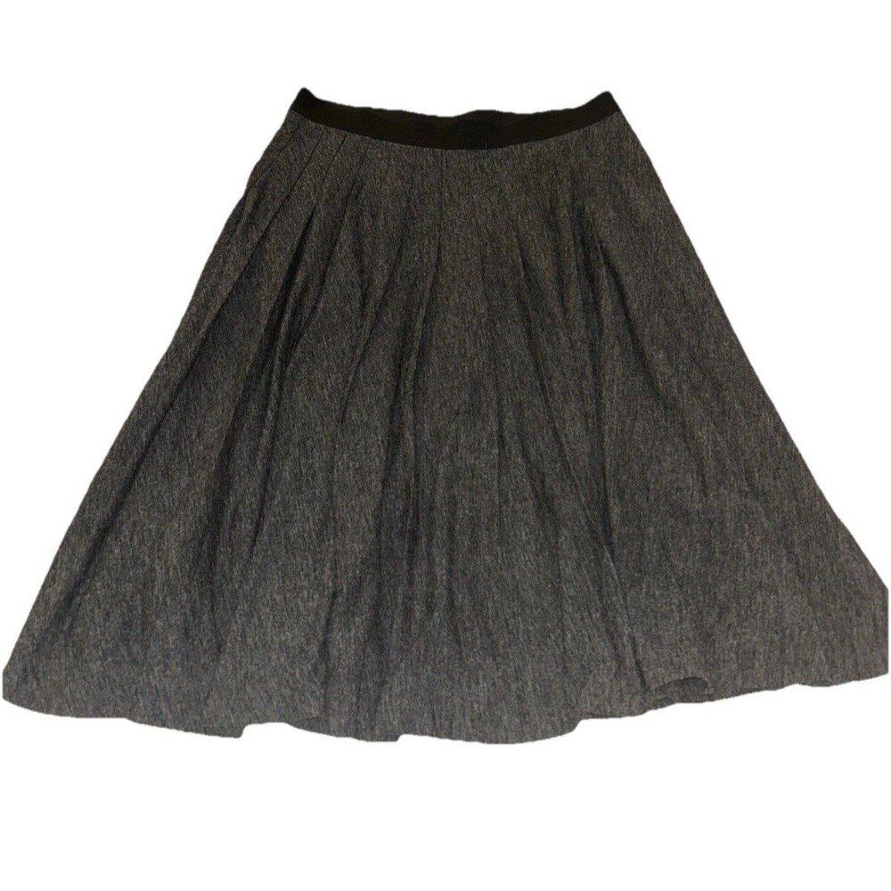 LOFT Grey Flare Pleated Midi Skirt Size S Small Pull On Comfort Elastic Waist